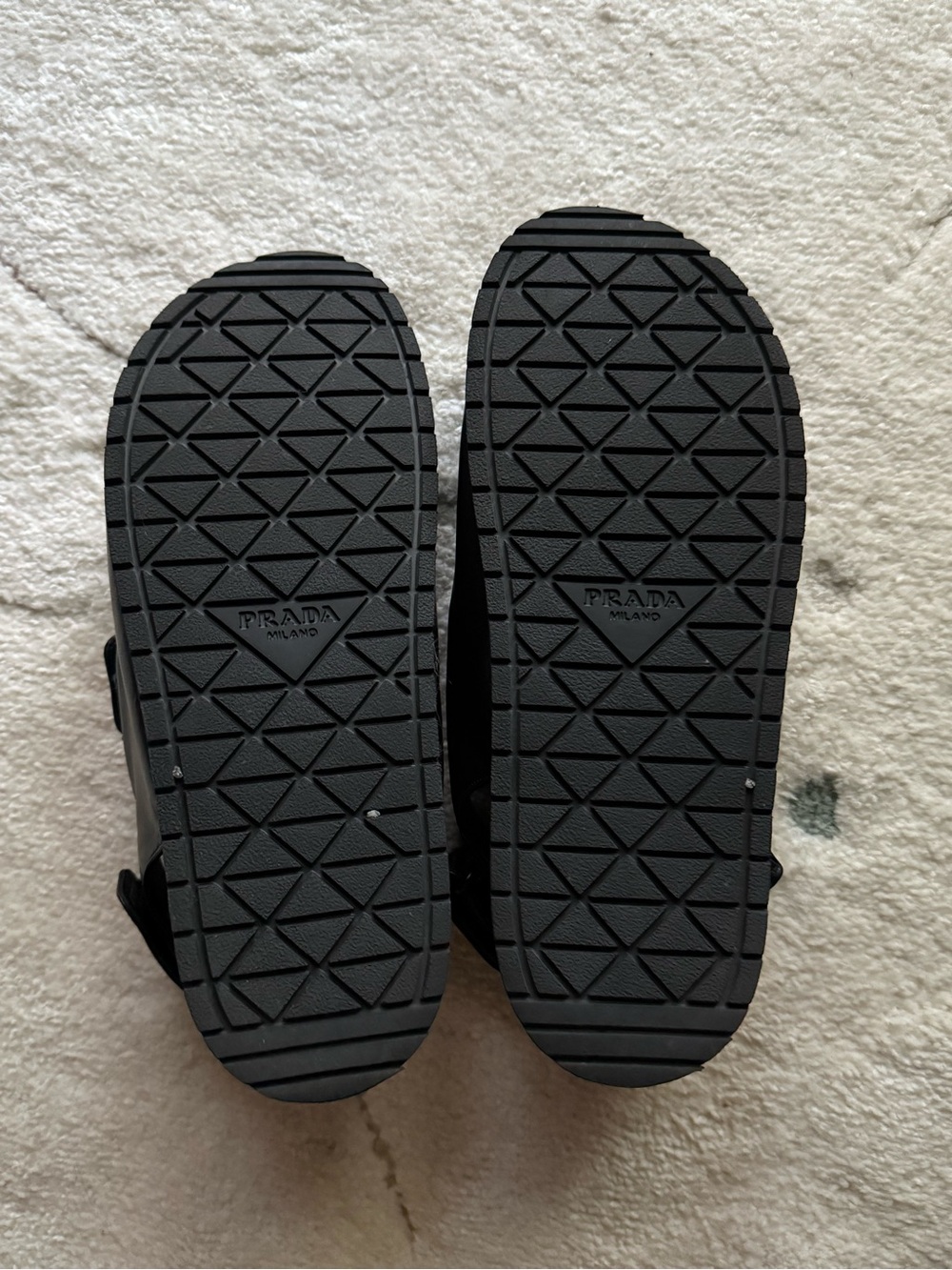 Prada Women’s Black Leather Dual-Strap Sandals with Gold Logo - Picture 5 of 8